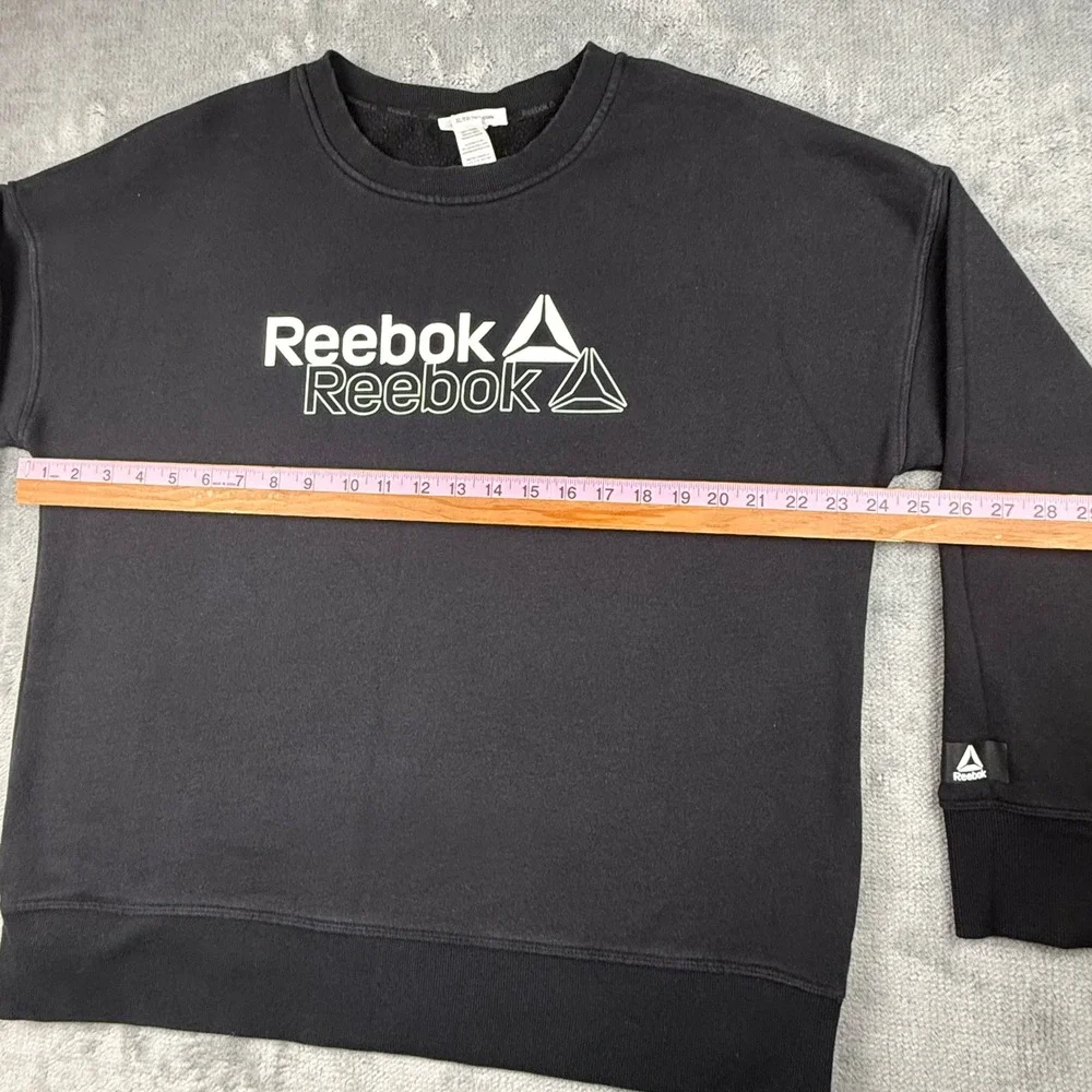 Reebok Mens Black Double Logo Fleece Crewneck Sweatshirt XL REW243TL04 - Picture 7 of 9